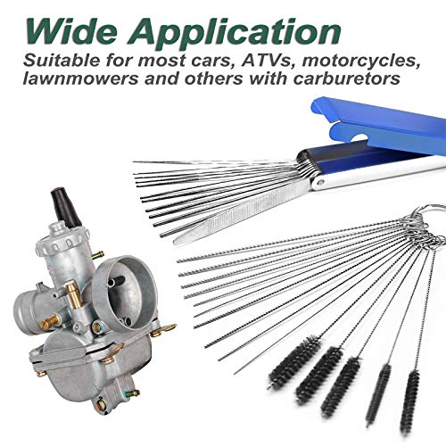 Carburetors Carbon Dirt Jet Remove Cleaning Tool Kit, 13 Wires Set + 10 Cleaning Needles + 5 Nylon Brushes Cleaner for Welder Carb Chainsaw Spray Guns Torch Tips Firing Hole Stove Burner Holes