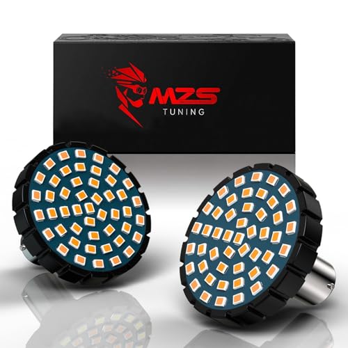 MZS 1156 Rear Motorcycle LED Turn Signals, Amber Upgraded LED Beads 2" Bullet Style Single Contact Motorcycle led Blinkers Compatible For Most Family Motorcycles-Pack of 2 - color: Amber, size: 1156 Rear Turn Signal Bulbs