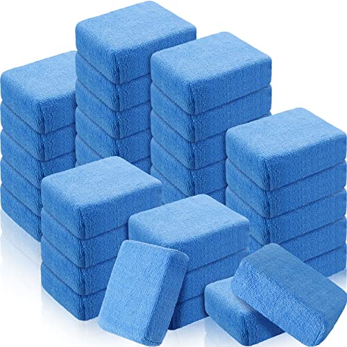 Riakrum 32 Pcs Microfiber Applicator Pads Soft Microfiber Foam Buffing Car Detailing Pads for Wax Ceramic Coating Polish Reusable Car Wash Sponge Tire Shine Applicator(Blue) - color: Blue