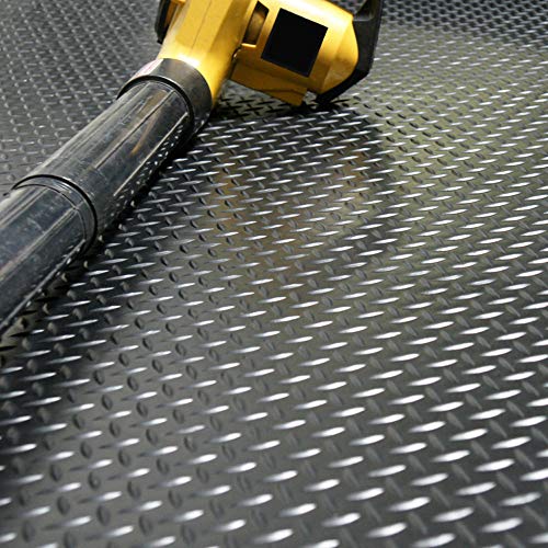 Rubber-Cal Diamond-Plate Rubber Flooring Roll - 3 mm x 4 ft x 4 ft Roll - Black - size: 48"L x 48"W x 0.1"Th
