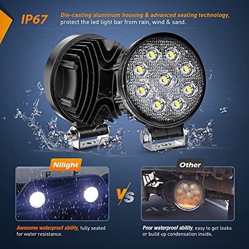 Nilight 15016F-C Led 4PCS 4.5" 27w 3000LM Round Flood Light Pod Off Road Fog Driving Roof Bar Bumper for Jeep,SUV Truck, Hunters - color: 4Pcs 27W Flood Lights
