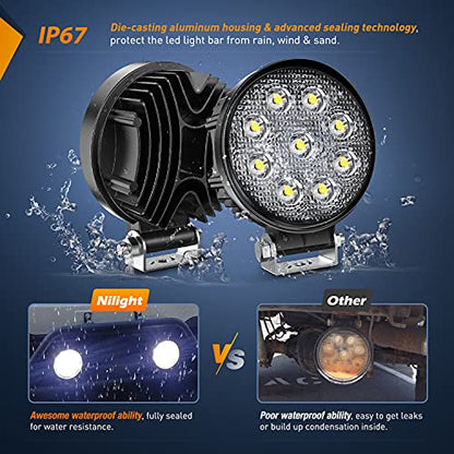 Nilight 15016F-B Led 2PCS 4.5 inch 27w 3000LM Round Flood Light Pod Off Road Fog Driving Roof Bar Bumper for Jeep,SUV Truck, Hunters - color: 2Pcs 27W Flood Lights