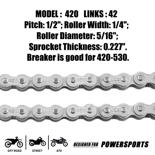 420 Jackshaft Chain 42Link+ Chain Breaker, fit for Coleman BT200X CT200U Trail 200 CT200U-EX Baja TrailMaster Warrior Heat Massimo MB165 MB200 196cc 6.5hp Powersports Mini Bike Part - size: 42 Link Chain Breaker