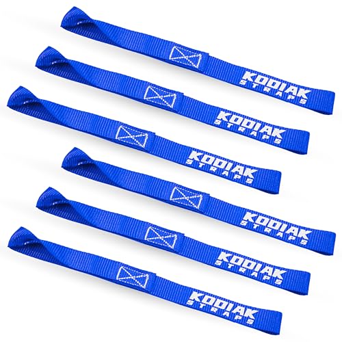Soft Loop Tie Down Straps - 1 x 12 inches- 4,500 lb Load Capacity - Blue 6 Pack - Loops for Securing ATV, UTV, Motorcycles, Scooters, Dirt Bikes, Lawn & Garden Equipment by KODIAK STRAPS - color: blue, size: 1" x 12"