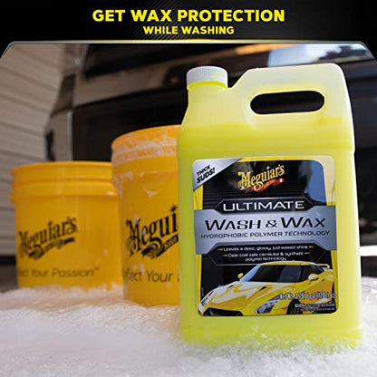 Meguiar's Ultimate Wash and Wax, Car Wash Soap and Wax Cleans & Shines in One Step, Shine & Protect with an Enhanced pH Balanced Car Paint Cleaner, 1 Gallon - style: Ultimate Wash & Wax