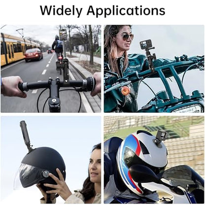 Action Camera Motorcycle Mount Bundle Compatible with Insta360 X5, X4, X3, X2, GO 3S, GoPro Hero 13/12/11, DJI Osmo Action 5 Pro - Heavy-Duty Handlebar Clamp & Helmet Extension Arm Kit
