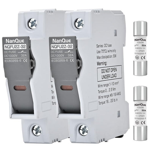 2Pcs DC Fuse Holder with Core Block 100-1000V Solar PV Battery Short-Circuit Protect Single Poles 5/6/8/10/12/15/16/20/25/30/32 Amp 25kA Break Capacity Din Rail Install with Light Indicate (20A)