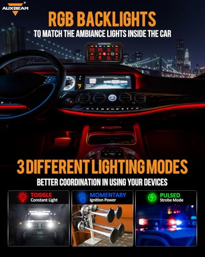 Auxbeam 8 Gang Switch Panel RA80 Toggle Momentary Pulsed RGB Dimmable Multifunction Switch Panel Easy Installation Marine Switch Pod IP65 Waterproof for Car Boat RV, 3 Years Warranty - size: 8 Gang (Single-Sided Output), style: RGB (Without APP)