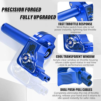 Universal 7/8" Big Twist Throttle Assembly, Dual Push-Pull Cable with Transparent Window for 110-650cc Dirt Pit Bike, Motocross, ATV & Quad, CNC Aluminum Quick Twister Throttle Grip (Blue) - color: Blue