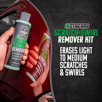 Chemical Guys Insynchro Scratch & Swirl Remover (8 oz) - Kit with Hex Logic Dual Sided Hand Polishing Pad and Monster Extreme Microfiber Towel for Paint Restoration and Gloss Enhancement - style: 8 Fl Oz + Pad & Towel Kit