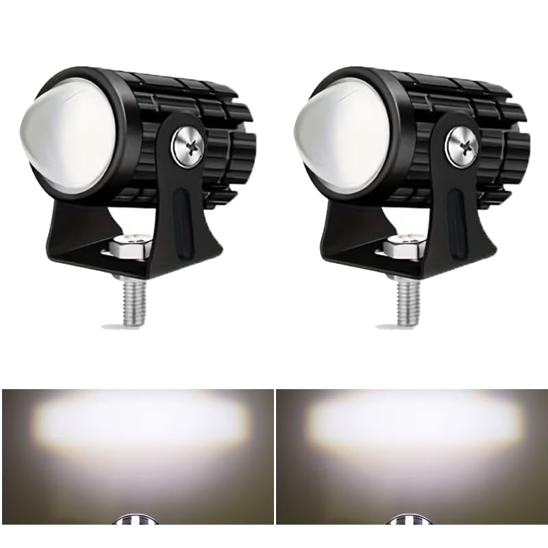 2 Pack Motorcycle LED Driving Lights,Bifocal Lens Auxiliary Spotlight,Front Fork Bumper Bar Fog Light Work Light for Truck,ATV,UTV, SUV,Boat and Off-Road(2 Pack All White Light)