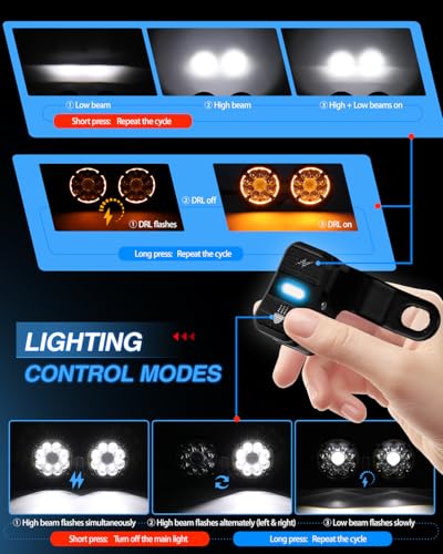 BraveWAY 5 Inch Motorcycle Fog Lights 150W White/Yellow LED Auxiliary Lights with Amber DRL Strobe Flash Hi/lo Beam Combo LED Driving Spotlights for Motorcycle ATV UTV Night Riding ADV Touring - size: 5INCH-9-W