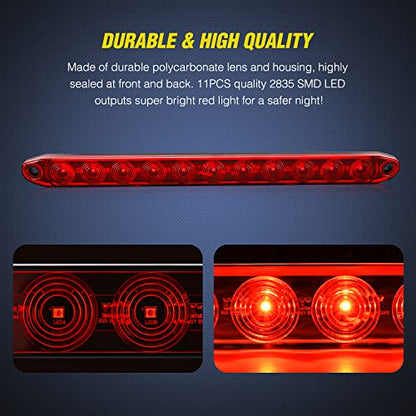 Nilight 2PCS 16Inch 11 LED Red Trailer Light Bar for Parking Stop Turn Signals Tail Brake DOT Compliant IP65 Waterproof Truck ID Marker - color: 2Pcs 16" Red 11LED