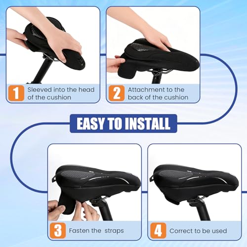 Bike Seat Cushion - Gel Padded Bike Seat Cover for Men & Women, Pressure Relief & Comfort, Extra Thick Bicycle Seat Cushion Fits for Exercise, Mountain, Road & Electric Bike Seats