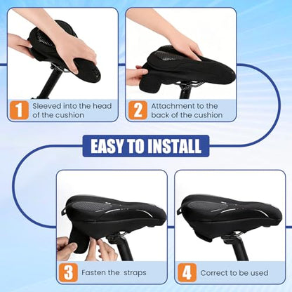 Bike Seat Cushion - Gel Padded Bike Seat Cover for Men & Women, Pressure Relief & Comfort, Extra Thick Bicycle Seat Cushion Fits for Exercise, Mountain, Road & Electric Bike Seats