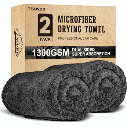 TEAWOO 2 Pack Double-Sided Car Care Extra-Large, Ultra-Absorbant Microfiber Drying Towel for Cars and Trucks, Super Absorbent Car Drying Towel, 1300GSM, 35" x 24" - size: 35"x24" 1300GSM 2PACK