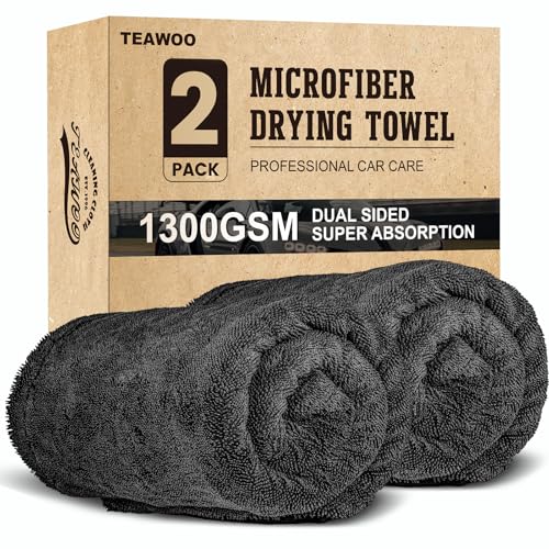 TEAWOO 2 Pack Double-Sided Car Care Extra-Large, Ultra-Absorbant Microfiber Drying Towel for Cars and Trucks, Super Absorbent Car Drying Towel, 1300GSM, 35" x 24" - size: 35"x24" 1300GSM 2PACK