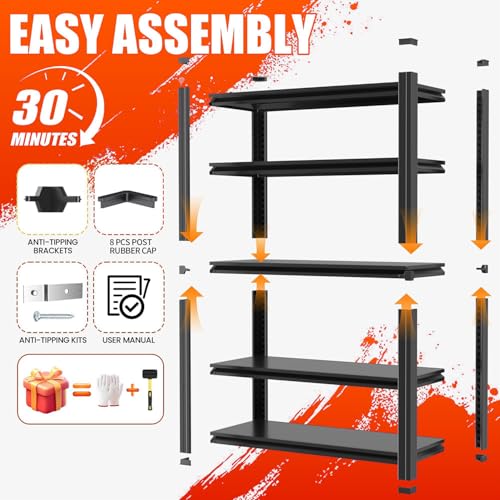 Heavy Duty Garage Shelving,5-Tier Garage Storage Shelves,3000LBS Storage Shelves Heavy Duty,Adjustable 5 Tier Shelving Unit,Heavy Duty Shelving for Garage Storage Warehouse,39''×14''×71'' - size: 5 Tier-39" W X 14" D X 71" H