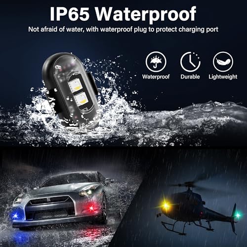 Wireless LED Lights for Car 8PCS with Remote Control, Wireless LED Strobe Lights 8 Colors USB Charge IP65 Waterproof Anti-Collision for Car Motorcycle Drone RC Aircraft Bike, Black