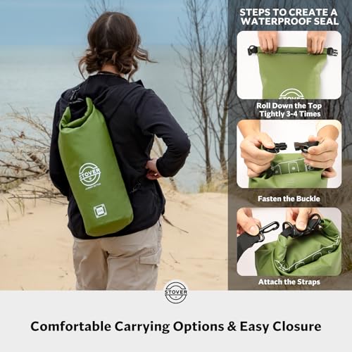 STOVER 5/10/25/30/40/55L Waterproof Dry Bag- Roll-Top Backpack w/Phone Case- Kayaking, Hiking, Camping, Boating- Men/Women - color: 10l Green, size: 10L