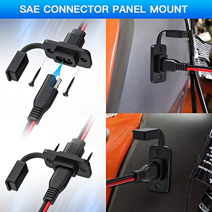 SAE Connector, ELECTOP Rectangular SAE Power Socket Sidewall Port, Weatherproof SAE Quick Connect Solar Panel Flush Mount Plug Outlet, 12AWG SAE Cable for Solar Generator Battery Charger (2 Pack) - size: 1.1FT
