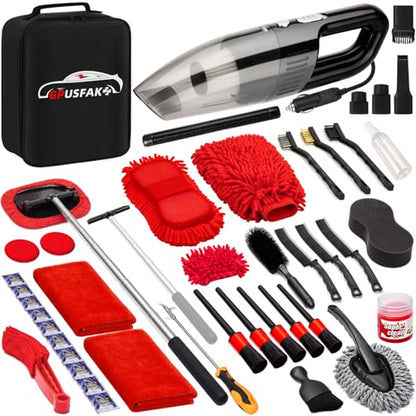 45Pcs Car Wash Cleaning Kit with High Power Handheld Vacuum Windshield Cleaning Tool with Side Mirror Squeegee Detailing Brushes Tire Brush Towels Complete Detailing Set for Car - size: 45Pcs