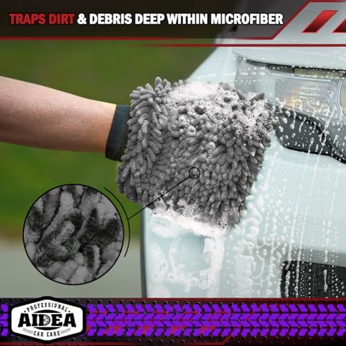 AIDEA Car Wash Mitt Microfiber-2Pack, Scratch-Free& Lint-Free, Premium Chenille Microfiber Wash Mitt-Grey Extra Large Size (8''X12'') - color: Grey, size: 2PK-8''X12''