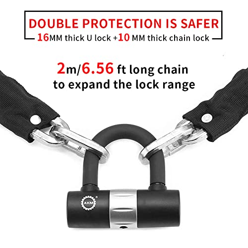 AKM Motorcycle Lock 6.56ft/200cmx10mm Thick Anti-Theft Heavy Duty Chain Locks with 4 Keys Security 16mm U Lock Disc Lock,Super Long Durable Bike Chain Lock for Motorcycles,Containers,Trailers - size: 6.56ft/200cm x 10mm Diameter Chain with Lock