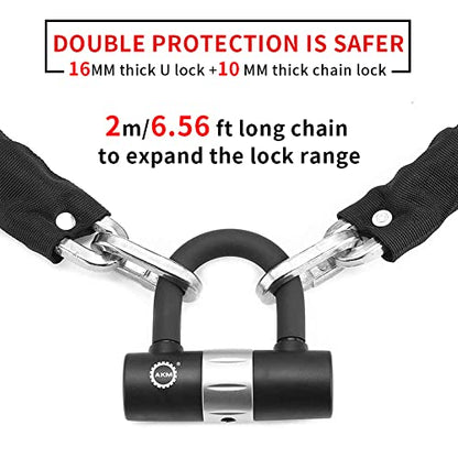 AKM Motorcycle Lock 6.56ft/200cmx10mm Thick Anti-Theft Heavy Duty Chain Locks with 4 Keys Security 16mm U Lock Disc Lock,Super Long Durable Bike Chain Lock for Motorcycles,Containers,Trailers - size: 6.56ft/200cm x 10mm Diameter Chain with Lock