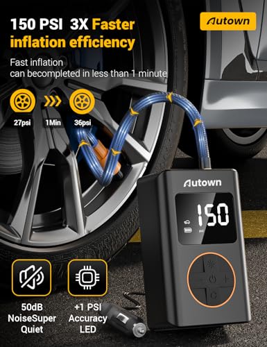 AUTOWN Flat Tire Repair Kit with Air Compressor 54 Pieces for Car, Motorcycle, ATV, Jeep, Truck, Tractor Flat Tire Repair (54PCS)