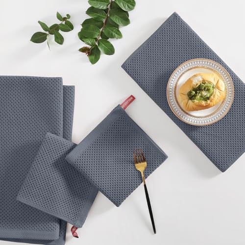 Homaxy 100% Cotton Kitchen Towels and Dishcloths Set, 12 x 12 Inches and 13 x 28 Inches, Set of 10 Bulk Kitchen Towels Set, Ultra Soft Absorbent Dish Cloths for Washing Dishes, Dark Grey - color: Dark Grey, style: 10-Piece Set