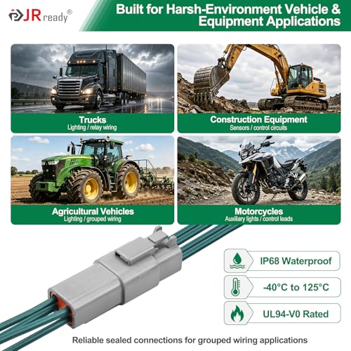 JRready 4 Pin Deutsch DT Connector Kit 12 Sets, DT06-4S DT04-4P Gray Waterproof Automotive Electrical Wire Connectors with Size 16 Stamped Contacts 14-18 AWG, for Car Truck Marine Wiring - size: 4-Pin (12 Pairs)
