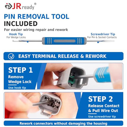 JRready ST6327-2 Deutsch 2 Pin DT Connector Kit 5 Sets, with Pin Removal Tool and Mounting Clips, Size 16 Stamped Contacts 14-18 AWG, for Car, Truck, Motorcycle, Off-Road Vehicles, Marine. - size: 2-Pin (5 Pairs)