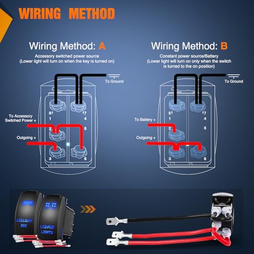 Nilight 2 Pack Led Pod Lights Rocker Switch Light Bar 5 Pin Laser On Off SPST Switches 20A/12V 10A/24V Blue with Jumper Wires Set for Cars Trucks RVs - color: Blue, size: LED LIGHT BAR+LED POD LIGHTS