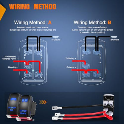 Nilight 2 Pack Led Pod Lights Rocker Switch Light Bar 5 Pin Laser On Off SPST Switches 20A/12V 10A/24V Blue with Jumper Wires Set for Cars Trucks RVs - color: Blue, size: LED LIGHT BAR+LED POD LIGHTS