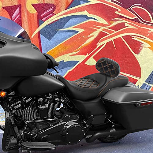 C.C. RIDER Rider Backrest Pad, Rider Sissy Bar fit for Harley 2009-later Touring Road King Street Glide Road Glide CVO Custom Bikes - color: Rider Backrest Black Orange