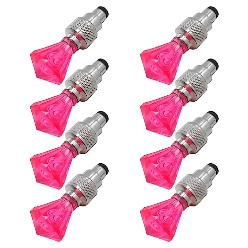 8 Pack Valve Stem LED Cap for Bike Bicycle Car Motorcycle Wheel Tire Light Lamp to Increase Night-Time and Bad Weather Visibility for Safety (Gem Shape, Pink)