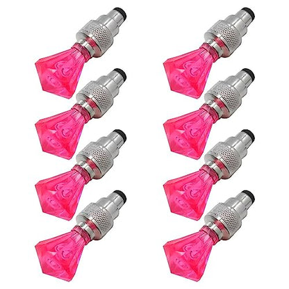 8 Pack Valve Stem LED Cap for Bike Bicycle Car Motorcycle Wheel Tire Light Lamp to Increase Night-Time and Bad Weather Visibility for Safety (Gem Shape, Pink)