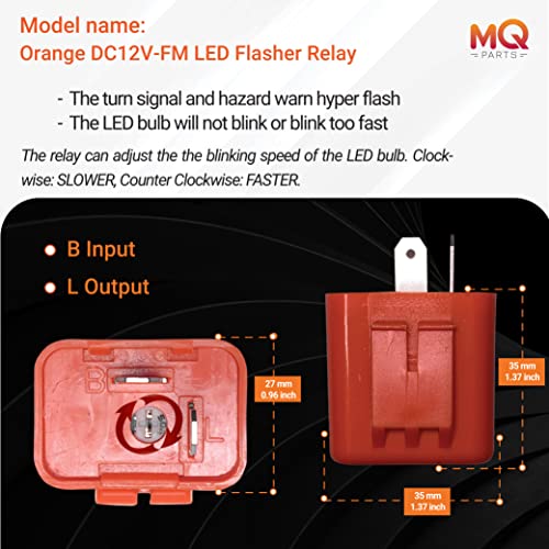 2 Packs 2-Pin 12V Speed Adjustable LED Electronic Flasher Relay Fixes Motorcycle Turn Signal and Hazard Warn Hyper Flash - Premium Version Orange DC12V-FM Part by MQparts