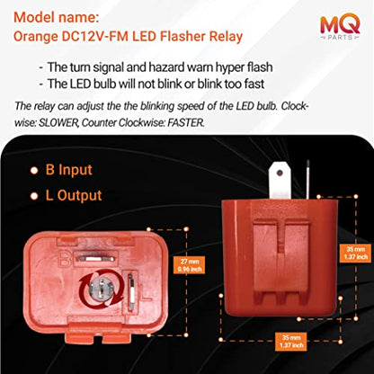 2 Packs 2-Pin 12V Speed Adjustable LED Electronic Flasher Relay Fixes Motorcycle Turn Signal and Hazard Warn Hyper Flash - Premium Version Orange DC12V-FM Part by MQparts