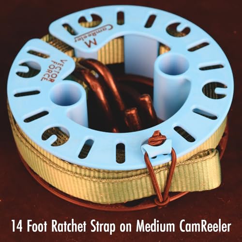 CamReeler Medium Load Strap Manager - Roll Up a Pair of Cam Buckle or Ratchet Straps with Boots or Bumpers - for 9 to 12 Foot Straps - 1 Pack - color: Medium Blue