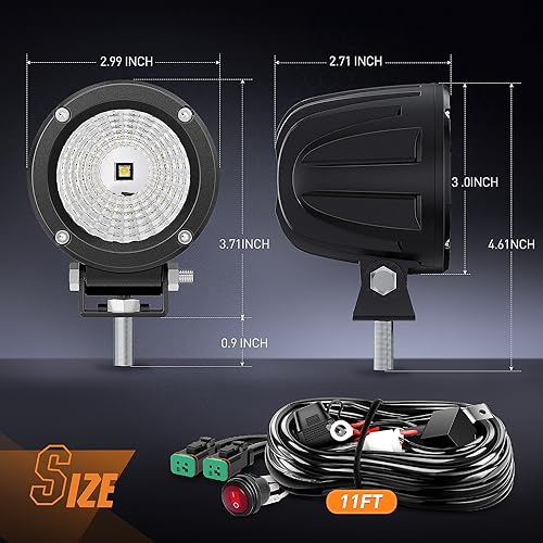 Nilight LED Light Pods 2 PCS 3" Flood Round Offroad Fog Driving Auxiliary Lights 1080LM Built-in EMC w/18AWG DT Wiring Harness Kit for Motorcycle SUV ATV Truck Boat - color: White Led Pods 2Pcs +Wiring Harness