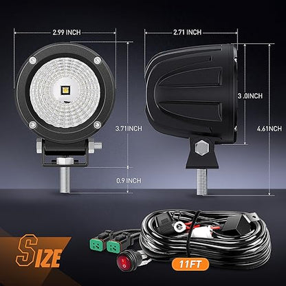 Nilight LED Light Pods 2 PCS 3" Flood Round Offroad Fog Driving Auxiliary Lights 1080LM Built-in EMC w/18AWG DT Wiring Harness Kit for Motorcycle SUV ATV Truck Boat - color: White Led Pods 2Pcs +Wiring Harness