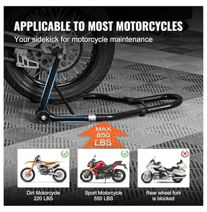 Motorcycle Rear Wheel Stand, 850lbs Capacity Heavy Duty Lift Jack, U & L Fork Spools, for Yamaha Honda Kawasaki Suzuki, Black - Motorcycle Maintenance