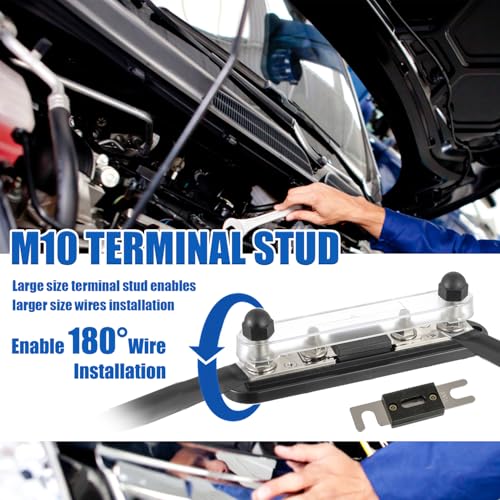 BOJACK ANL Fuse Holder with 400 Amp ANL Fuse, ANL Fuse Block with 2 Pieces 400A ANL Fuse, M10 Stud Terminals Maximum Current 750A, for Trucks, Cars, Ships, etc. - size: 400A