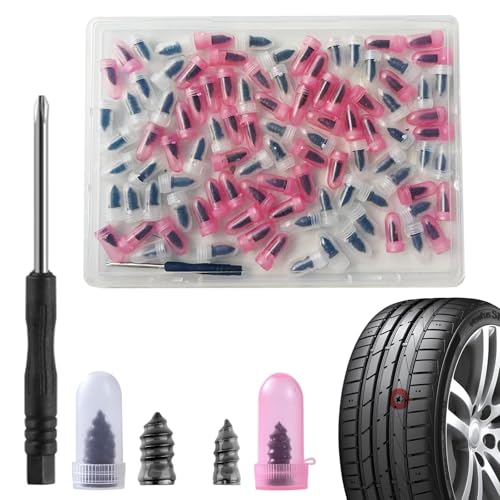 100PCS Tire Plug Kit, Screw in Tire Repair Plugs 50 Small 50 Large with Screwdriver & Storage Box | Emergency Tubeless Tire Puncture Repair Tool for Car Motorcycle Truck