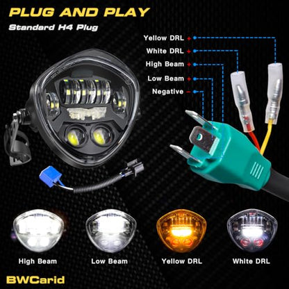 7 Inch LED Motorcycle Headlight DOT Approved With DRL Demon Eye Hi/Low Beam Headlamp with Clamp Mount Bracket Fit 1.37-1.69 Inch Fork for Cafe Racer Chopper Bobber Scrambler Motorcycle - size: 7in C3 Motorcycle Headlight with DRL Triangle