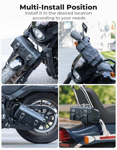 KEMIMOTO Genuine Leather Motorcycle Saddle Bags 12L & 4.5L Fork Handlebar Tool Pouch Panniers Side Bag Universal Motorcycle Compatible with Sportster Softail Dyna Shadow Vulcan Left Right