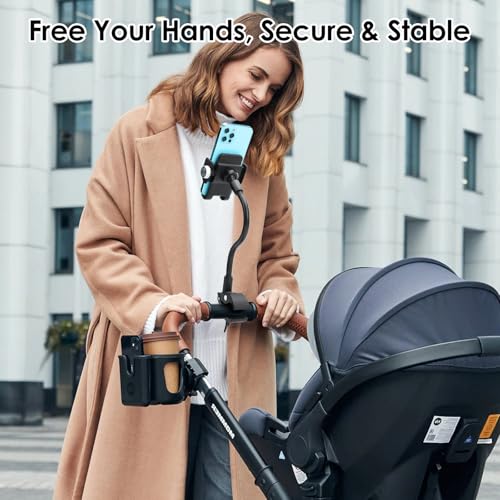 EEEKit Gooseneck Bike Phone Holder, Universal Handlebar Phone Mount Clamp for Wheelchair, Mic Stand, Indoor Cycling Bike, Compatible with 4.7-7.0in Smartphones