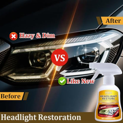 Headlight Cleaner Spray Headlight Restoration Kit for Yellowed, Foggy & Oxidized Headlights Instant Restoration Restores Crystal Clear Clarity Safe for Cars, Trucks, SUVs & Motorcycles